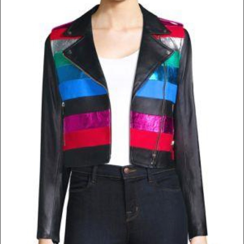 The Mighty Company rainbow striped leather jacket